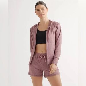 Quince Flowknit Super Soft Full Zip Hoodie in Heathered Rose